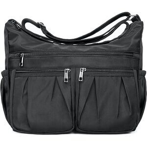 Women Black-l Nylon Water Resistant Anti Theft Travel Crossbody Shoulder Bag